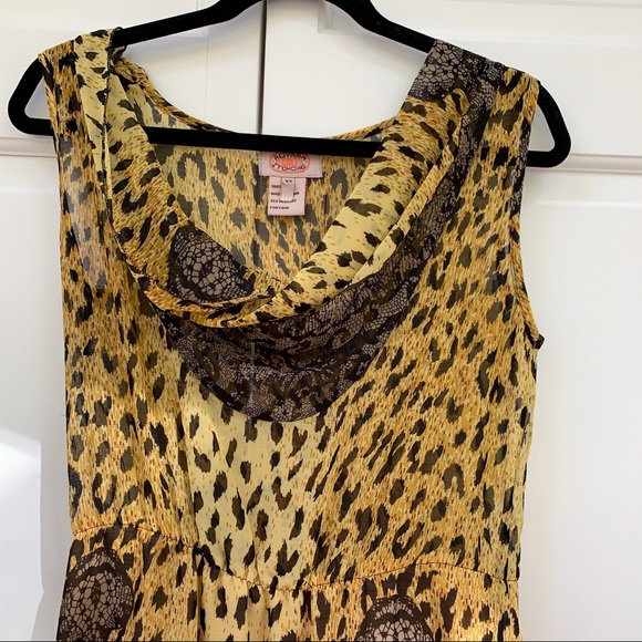 Leopard and Lace Printed 100% Silk Short Dress - Picture 3 of 12